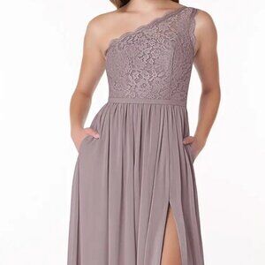 Azazie Demi Bridesmaid Dress One Shoulder Lace Floor Length Size 10 New